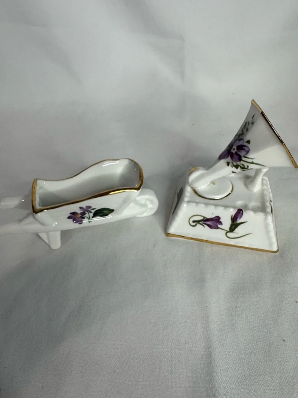 Hammersley Gramophone & Radnor Wheelbarrow Bone China Purple Floral Mini Set
